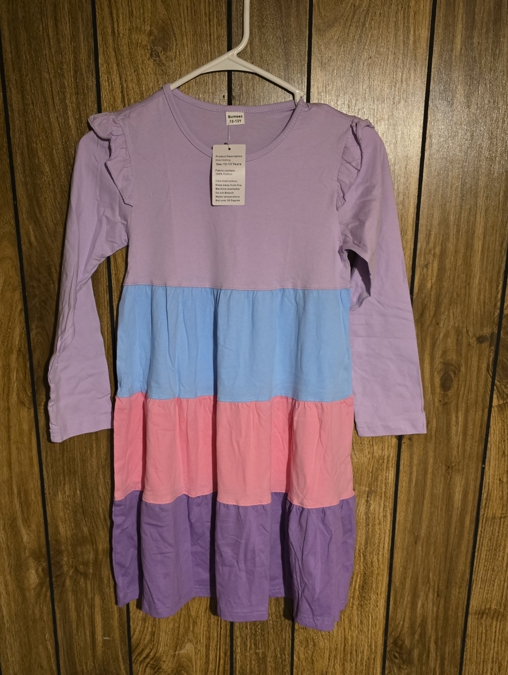 Girls' Colorblock Ruffle Shoulder Dress - Lavender, Blue & Pink